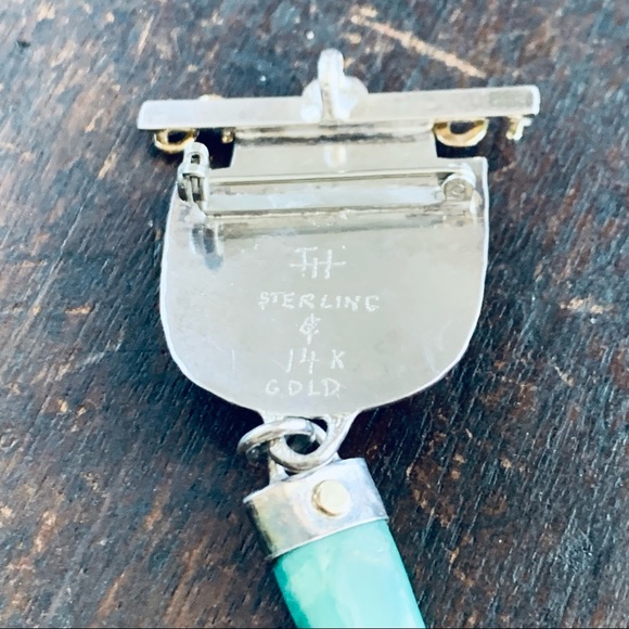 Vintage Southwestern Sterling Pin or Pendant, 14k Gold, Turquoise and Amethyst - Picture 15 of 17